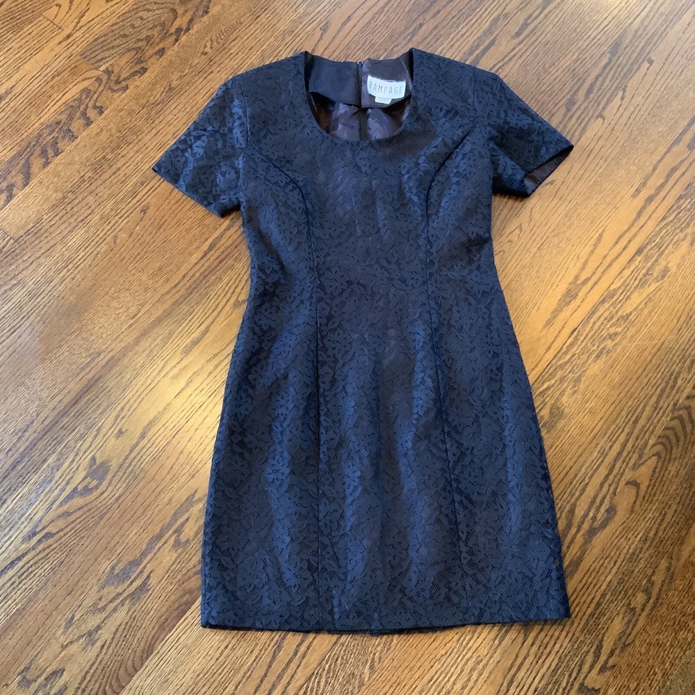 Vintage Rampage Black Lace Dress Sz 9 Short Sleeve Y2K Whimsigoth Punk Witchy